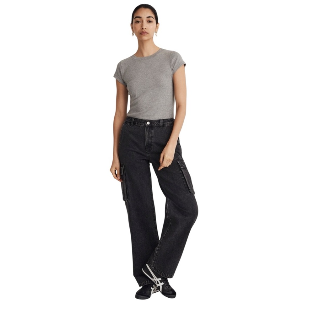 Madewell Low-Slung Straight Cargo Jeans Faded Black Baggy Slouchy Women’s W33P